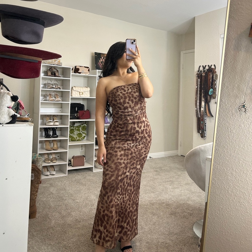 Leopard Print Strapless Dress